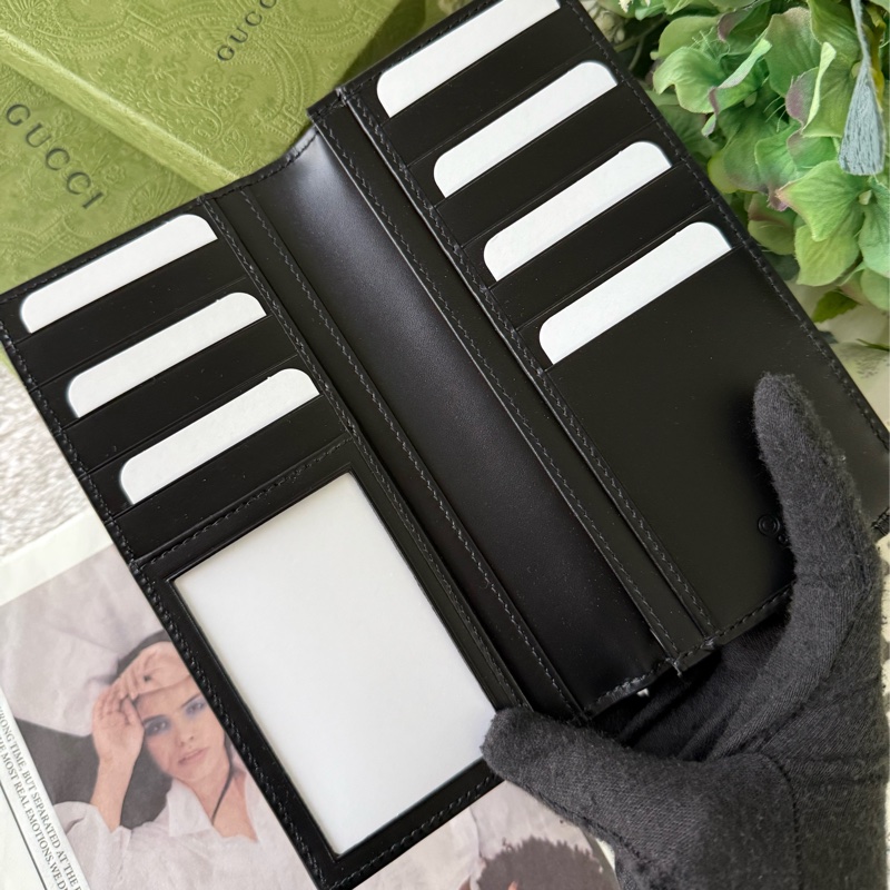GG Logo 滿版牛皮對開二折長夾(黑色)-4