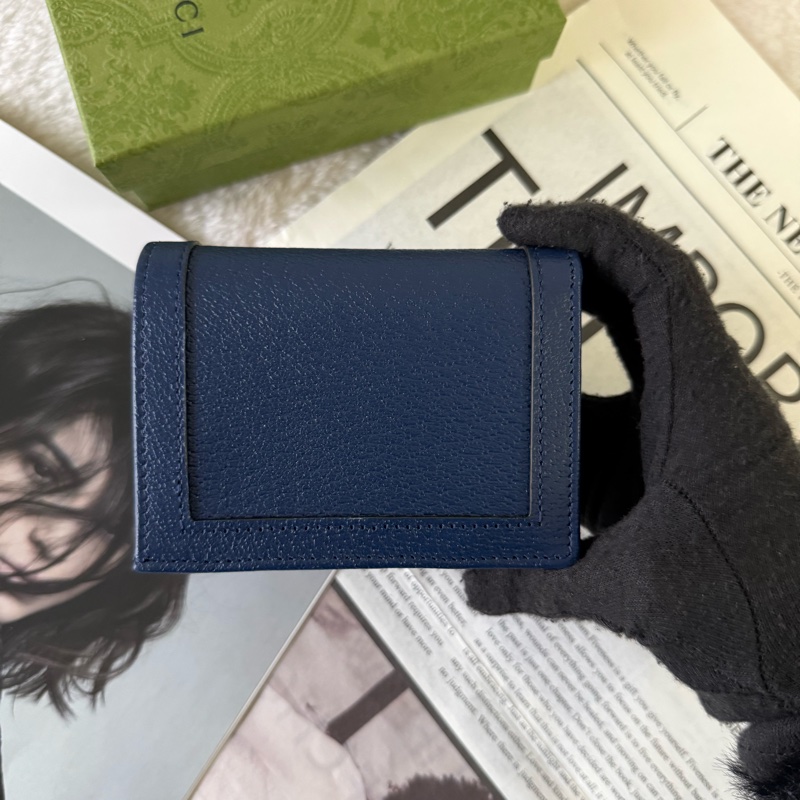 Diana 竹節系列皮革卡片小短夾(海軍藍)-3