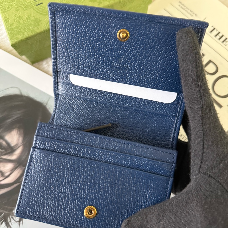 Diana 竹節系列皮革卡片小短夾(海軍藍)-6