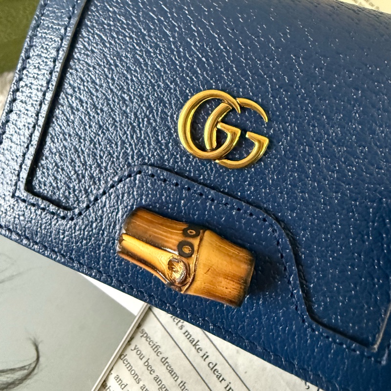 Diana 竹節系列皮革卡片小短夾(海軍藍)-9