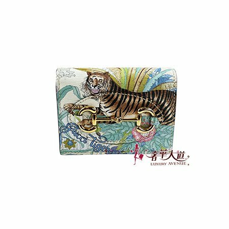 ＊奢華大道國際精品＊【G1818】GUCCI白色牛皮1955系列 老虎叢林對開短夾 621887