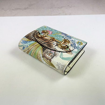 *奢華大道國際精品*【G1818】GUCCI白色牛皮1955系列 老虎叢林對開短夾 621887-2