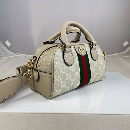 *奢華大道國際精品*【G1819】GUCCI燕麥色PVC 綠紅綠 OPHIDIA GG保齡球兩用包 724606-1