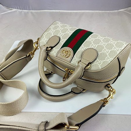 *奢華大道國際精品*【G1819】GUCCI燕麥色PVC 綠紅綠 OPHIDIA GG保齡球兩用包 724606-2