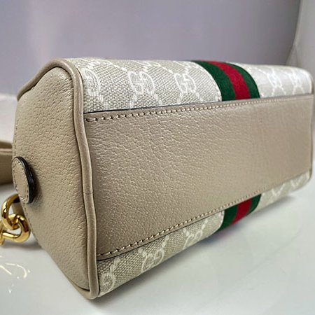 *奢華大道國際精品*【G1819】GUCCI燕麥色PVC 綠紅綠 OPHIDIA GG保齡球兩用包 724606-4