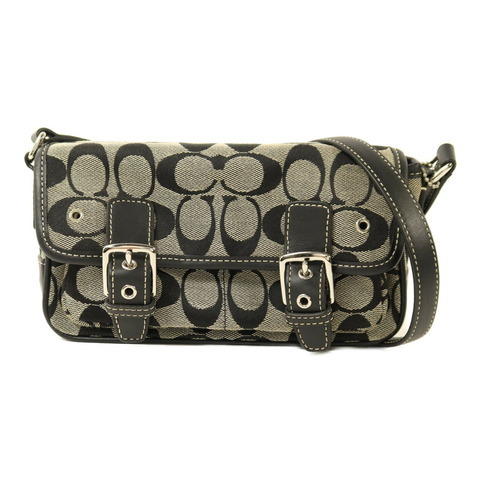 COACH 帆布Shoulder Bag銀扣肩背袋