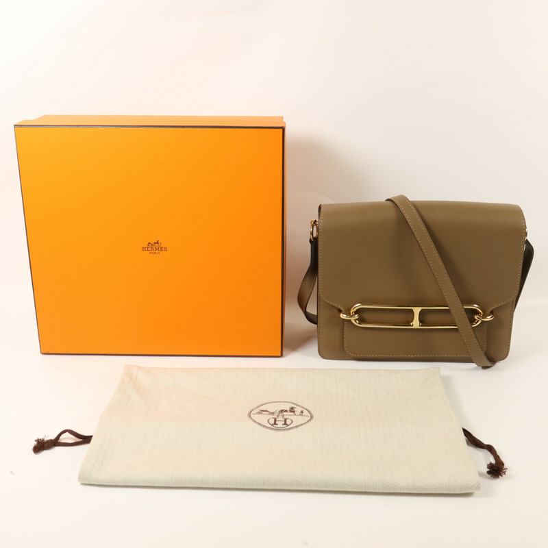 HERMES Evercolor皮革Roulis 23金扣肩背袋Alezan-10