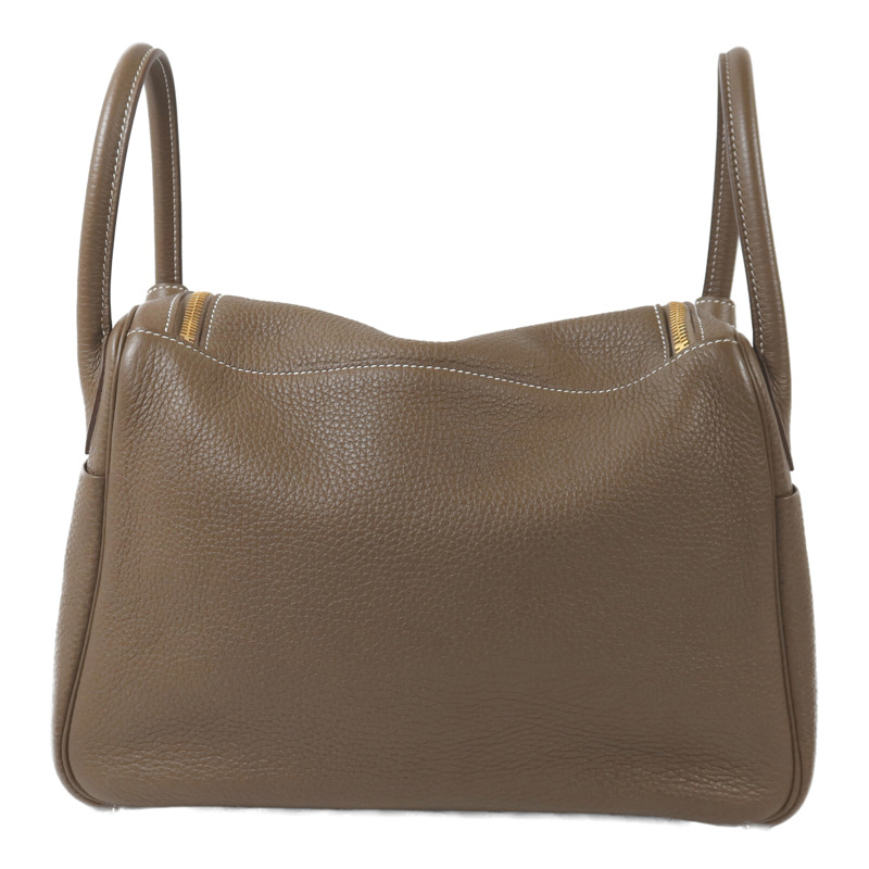 HERMES Clemence皮革Lindy 30金扣手挽肩背兩用袋Etoupe-1