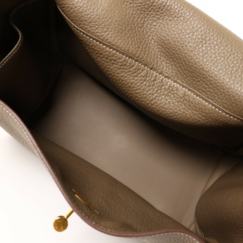 HERMES Clemence皮革Lindy 30金扣手挽肩背兩用袋Etoupe-4