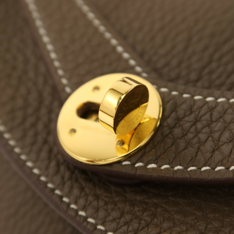 HERMES Clemence皮革Lindy 30金扣手挽肩背兩用袋Etoupe-8