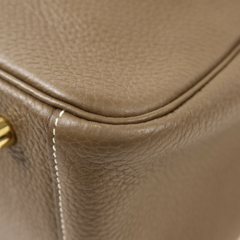 HERMES Clemence皮革Lindy 30金扣手挽肩背兩用袋Etoupe-10