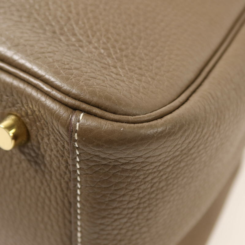 HERMES Clemence皮革Lindy 30金扣手挽肩背兩用袋Etoupe-12