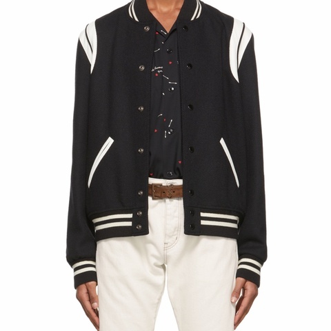 Saint Laurent 男士 Teddy條紋羊毛棒球外套IT-44 IT-46 IT-48 IT-50 IT-52 IT-54