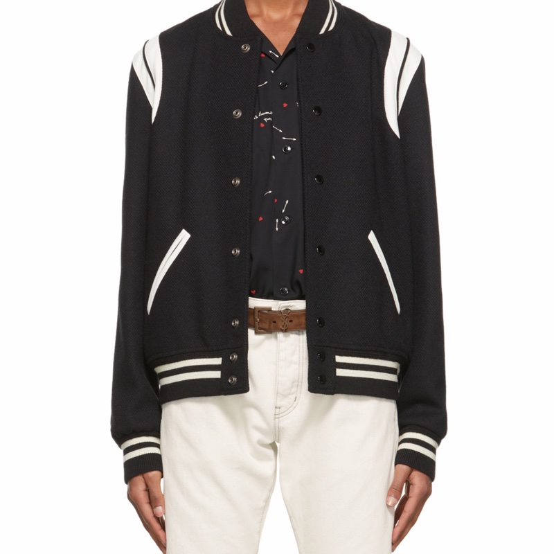 Saint Laurent 男士 Teddy條紋羊毛棒球外套IT-44 IT-46 IT-48 IT-50 IT-52 IT-54-0