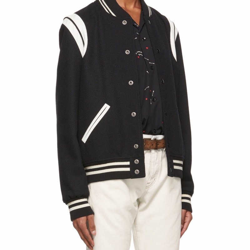 Saint Laurent 男士 Teddy條紋羊毛棒球外套IT-44 IT-46 IT-48 IT-50 IT-52 IT-54-2