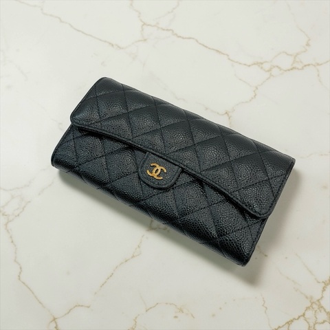 莉亞精品♡Chanel AP0241 經典長夾荔枝皮黑金 二手