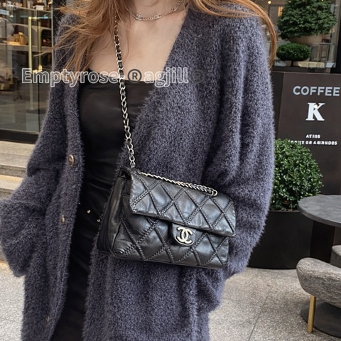 Chanel CF黑銀限定season bag ®️牛皮特殊工藝