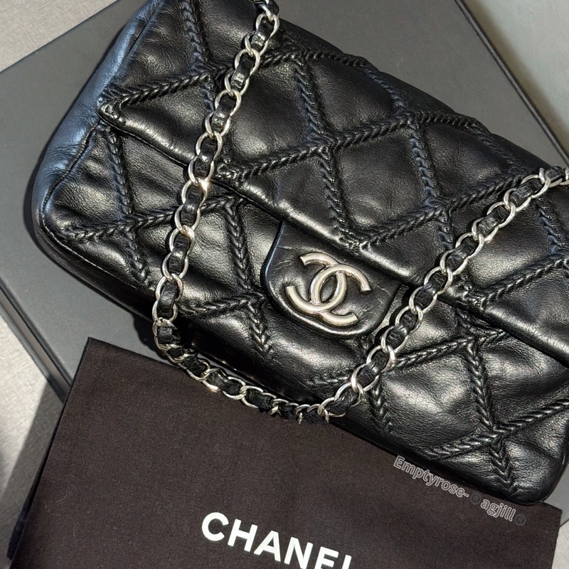 Chanel CF黑銀限定season bag ®️牛皮特殊工藝-1