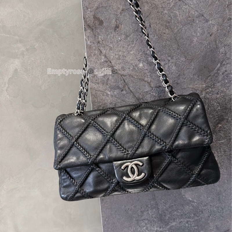 Chanel CF黑銀限定season bag ®️牛皮特殊工藝-8