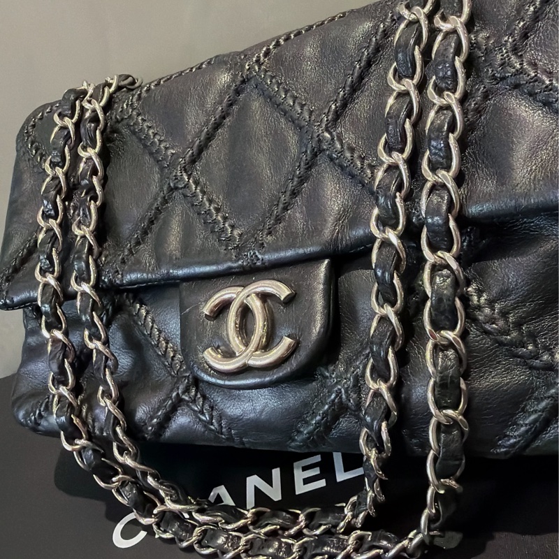 Chanel CF黑銀限定season bag ®️牛皮特殊工藝-9