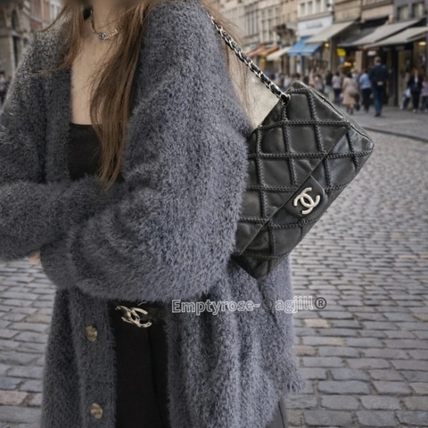 💥Chanel CF黑銀season bag ®️牛皮特殊工藝 雙鏈