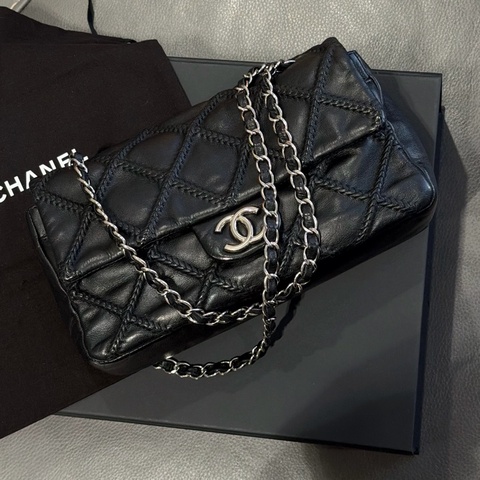 💥Chanel CF黑銀season bag ®️牛皮特殊款 工藝雙鏈