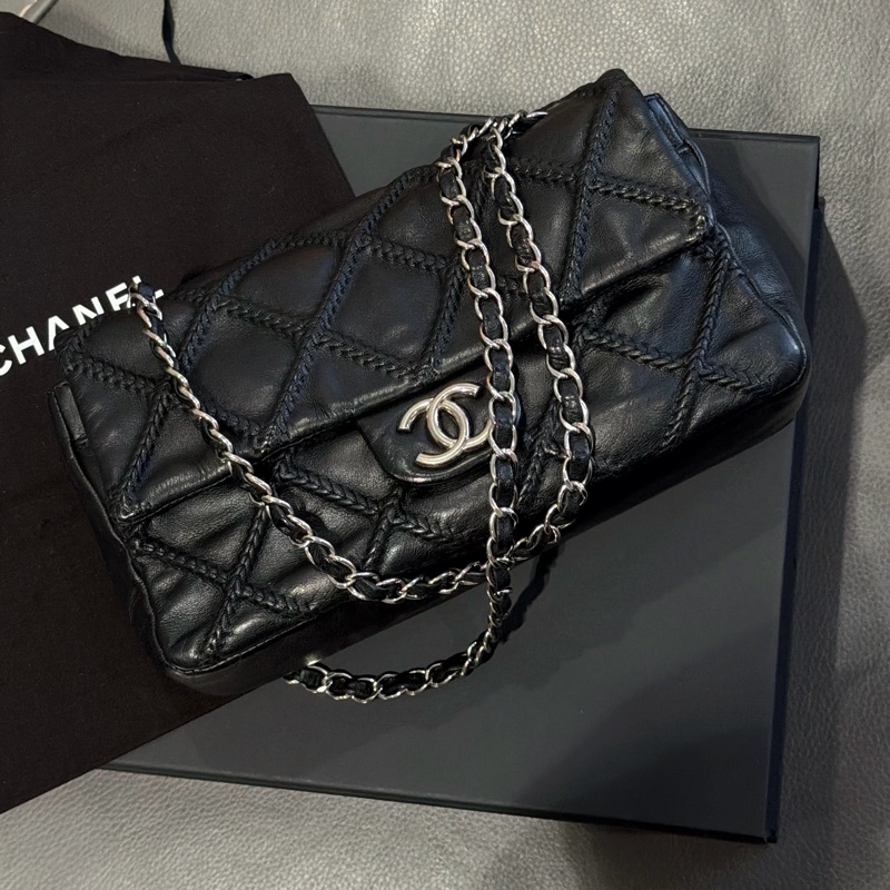 Chanel CF黑銀限定season bag ®️牛皮特殊工藝-2