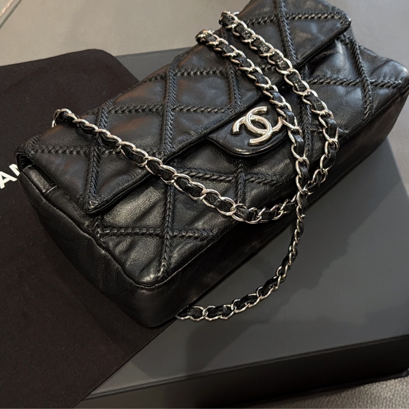 Chanel CF黑銀限定season bag ®️牛皮特殊工藝-3