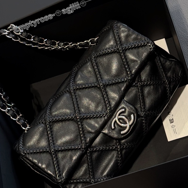 售出💥Chanel CF黑銀season bag ®️牛皮特殊款 工藝雙鏈-0