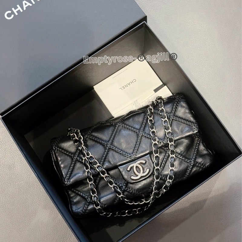 售出💥Chanel CF黑銀season bag ®️牛皮特殊款 工藝雙鏈-1