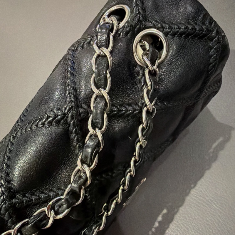 售出💥Chanel CF黑銀season bag ®️牛皮特殊款 工藝雙鏈-9