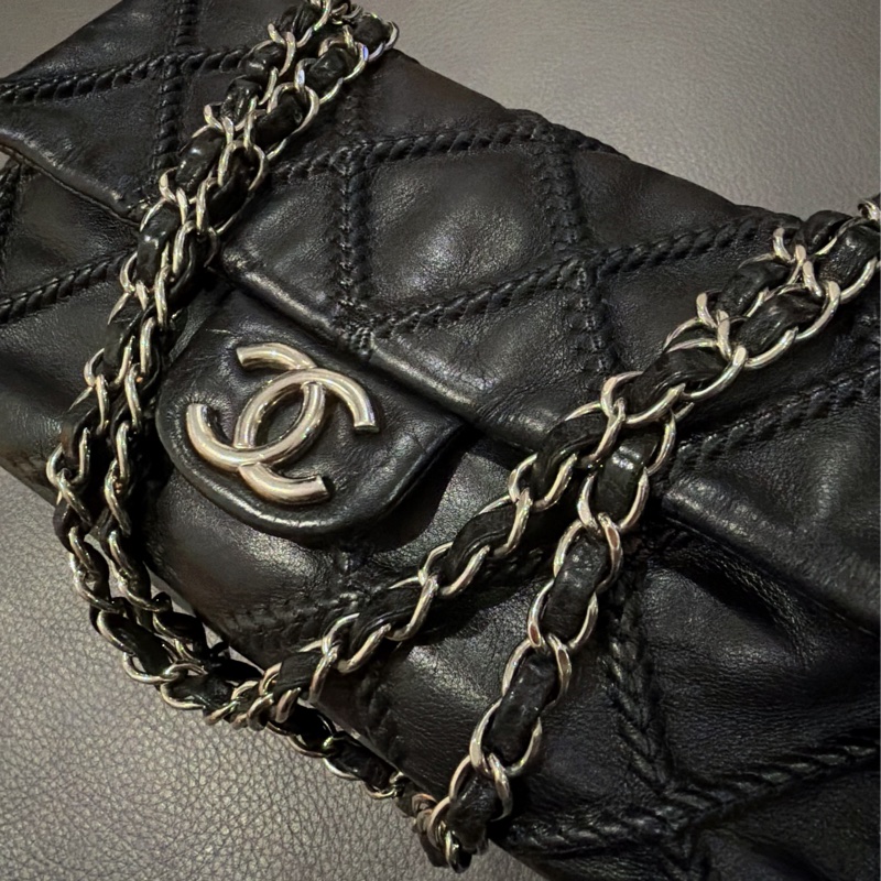 售出💥Chanel CF黑銀season bag ®️牛皮特殊款 工藝雙鏈-10