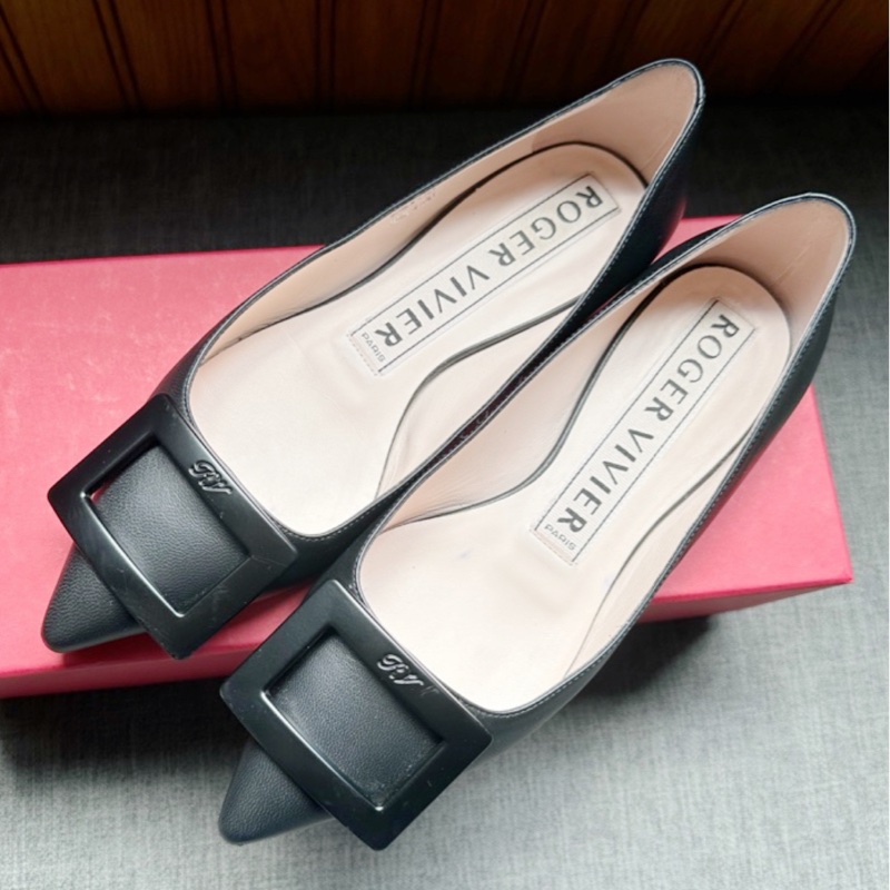 Roger Vivier Belle Vivier 黑色方扣平底鞋-5