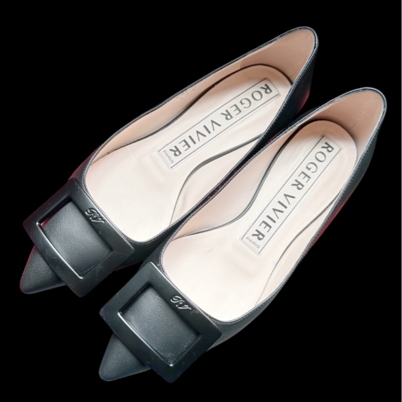 Roger Vivier Belle Vivier 黑色方扣平底鞋-7