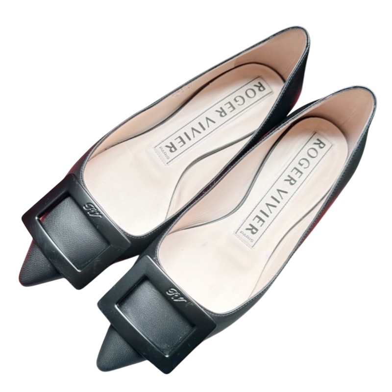 Roger Vivier Belle Vivier 黑色方扣平底鞋-14