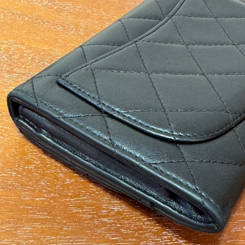 Chanel 黑色 羊皮 銀色CC logo 小錢包-15