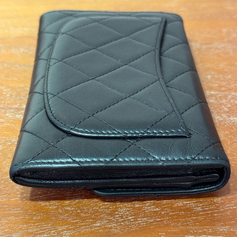 Chanel 黑色 羊皮 銀色CC logo 小錢包-16