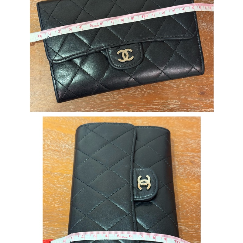 Chanel 黑色 羊皮 銀色CC logo 小錢包-17