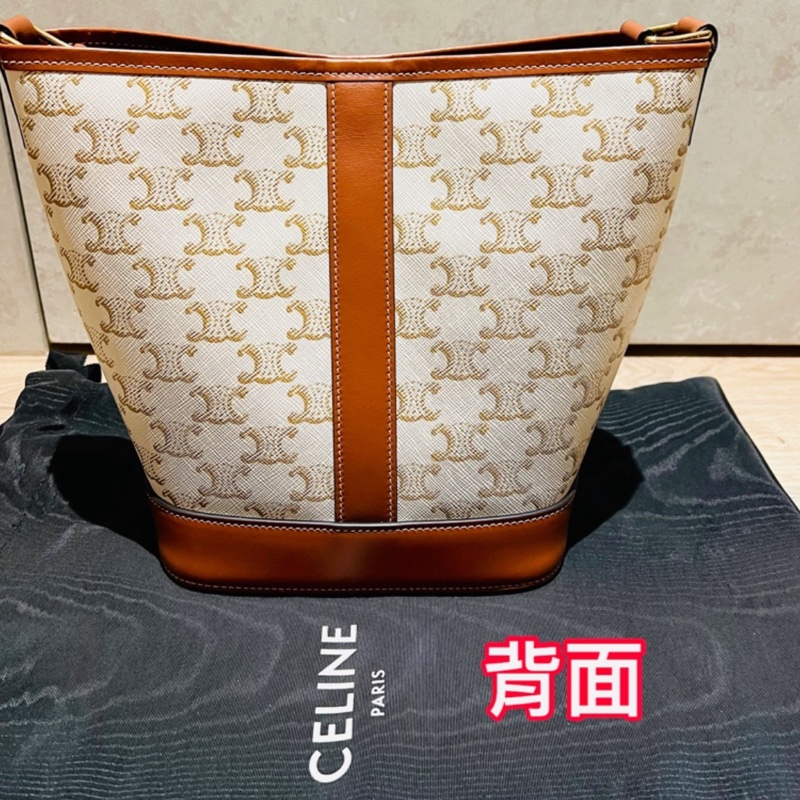 Celine 凱旋門滿版白老花水桶包 小號-6