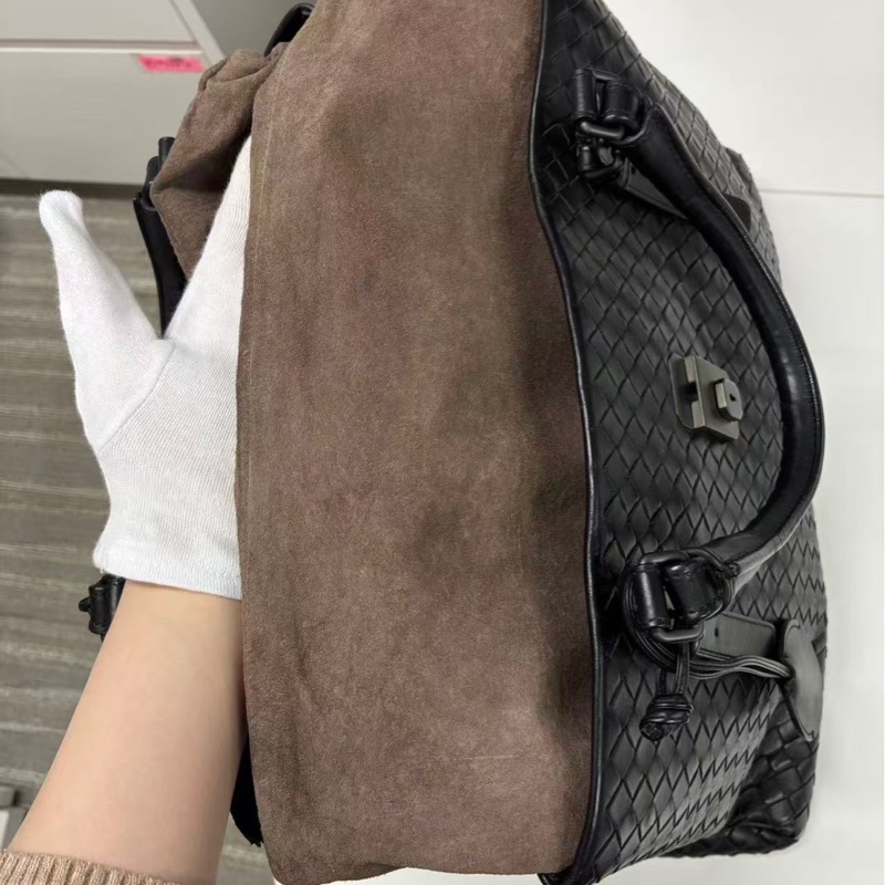 「JL精品代購」bottega veneta BV黑色羊皮編織手提通勤托特包-17