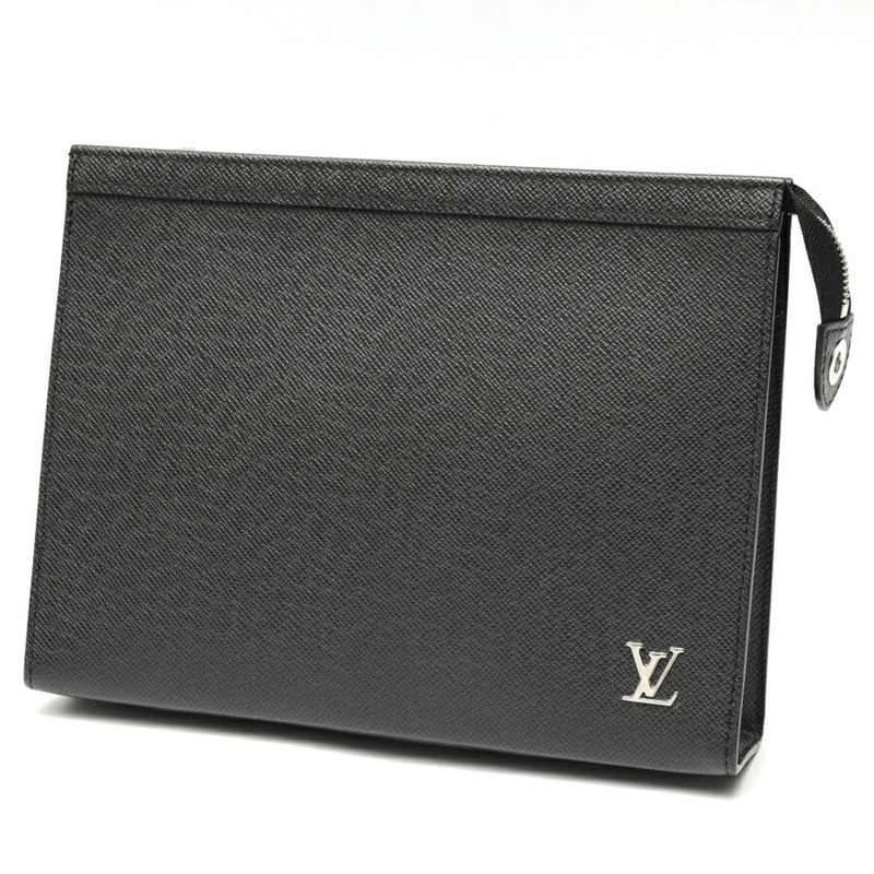 路易威登 Pochette Voyage 手拿包 M30450 Taiga 皮革黑色 S-159933-0