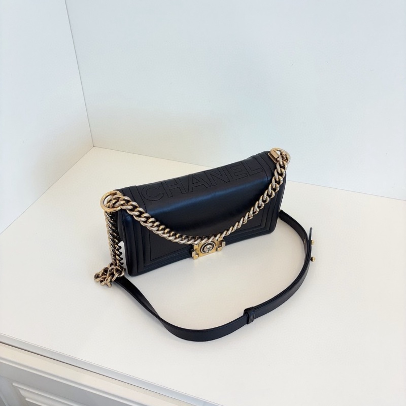 Chanel Leboy 黑金 牛皮 浮雕字母logo 中號  25*14*6 98新配件塵袋-6