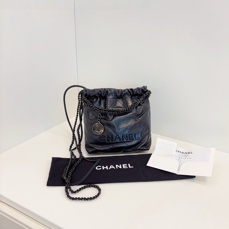 Chanel 22Bag mini 黑武士 soblack  全黑垃圾袋 芯片款 17*19*6  98新配件塵袋-1