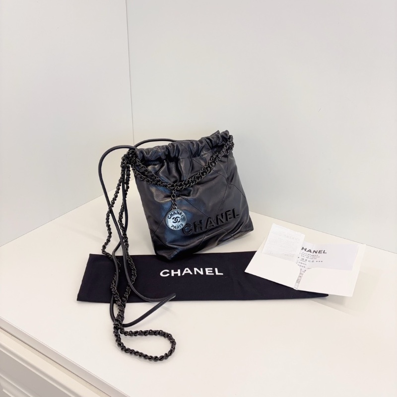 Chanel 22Bag mini 黑武士 soblack  全黑垃圾袋 芯片款 17*19*6  98新配件塵袋-3