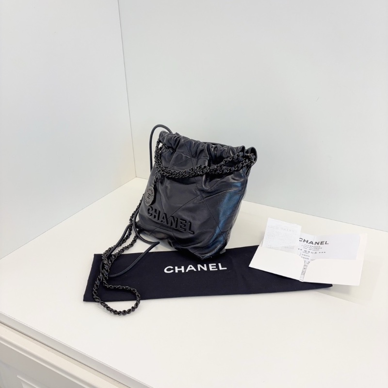 Chanel 22Bag mini 黑武士 soblack  全黑垃圾袋 芯片款 17*19*6  98新配件塵袋-4