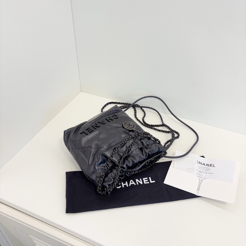Chanel 22Bag mini 黑武士 soblack  全黑垃圾袋 芯片款 17*19*6  98新配件塵袋-5