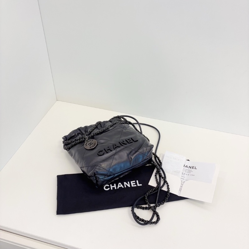 Chanel 22Bag mini 黑武士 soblack  全黑垃圾袋 芯片款 17*19*6  98新配件塵袋-6
