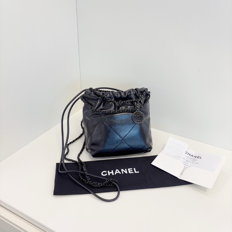 Chanel 22Bag mini 黑武士 soblack  全黑垃圾袋 芯片款 17*19*6  98新配件塵袋-8