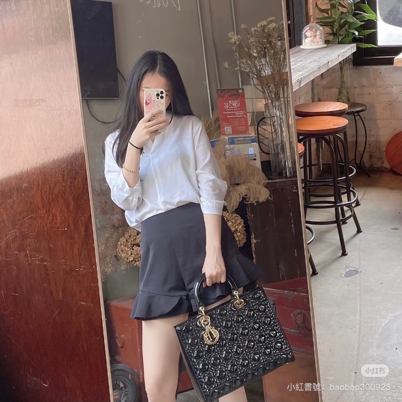 Dior 黑金漆皮 七格黛妃包 31*25*11 98新配件肩帶塵袋保卡-1