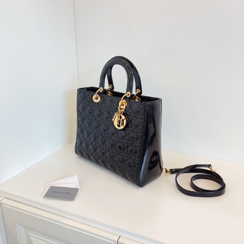 Dior 黑金漆皮 七格黛妃包 31*25*11 98新配件肩帶塵袋保卡-5